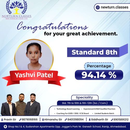 Newturn Classes Std 12th Board Topper Commerce 2026 Ranip Ahmedabad