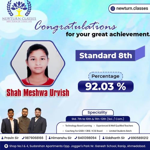 Newturn Classes Std 12th Board Topper Commerce 2026 Ranip Ahmedabad