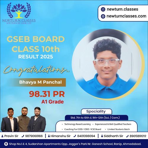 Newturn Classes Std 12th Board Topper Commerce 2026 Ranip Ahmedabad