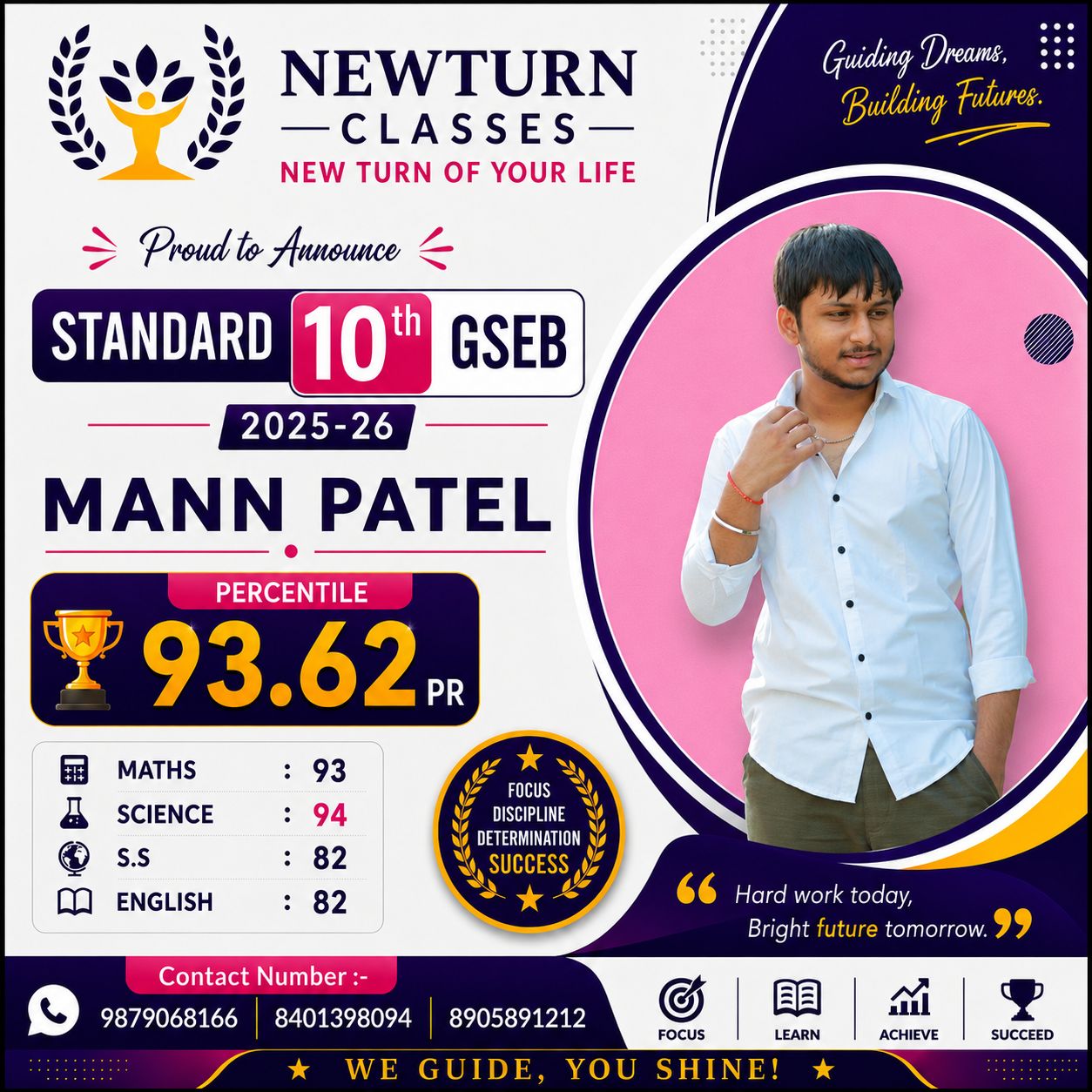 Newturn Classes Shining Star Rank 10 - Std 10th GSEB Topper 2026 Ranip Ahmedabad