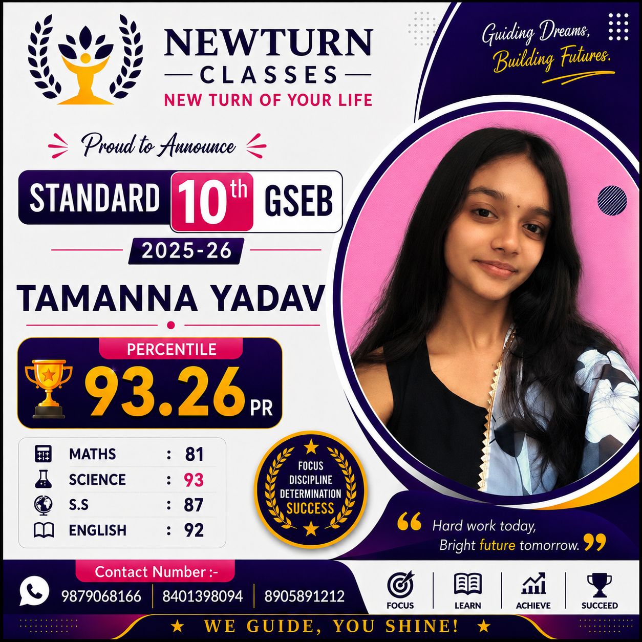 Newturn Classes Shining Star Rank 11 - Std 10th GSEB Topper 2026 Ahmedabad
