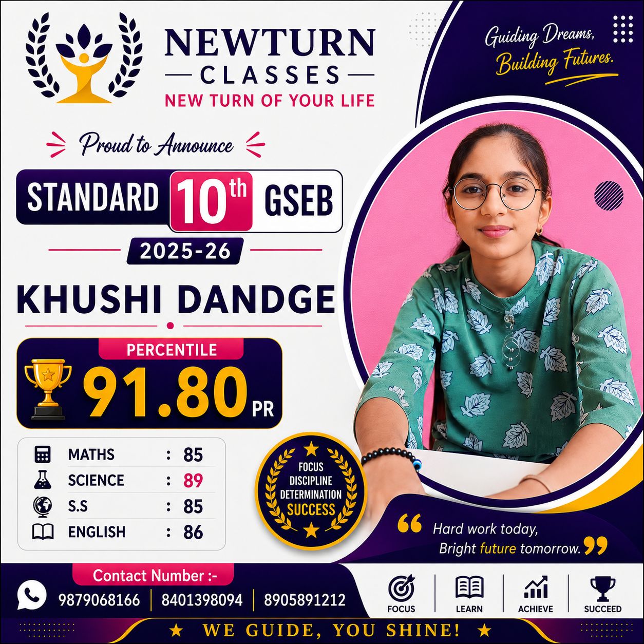 Newturn Classes Shining Star Rank 12 - Std 10th GSEB Topper 2026 Ahmedabad