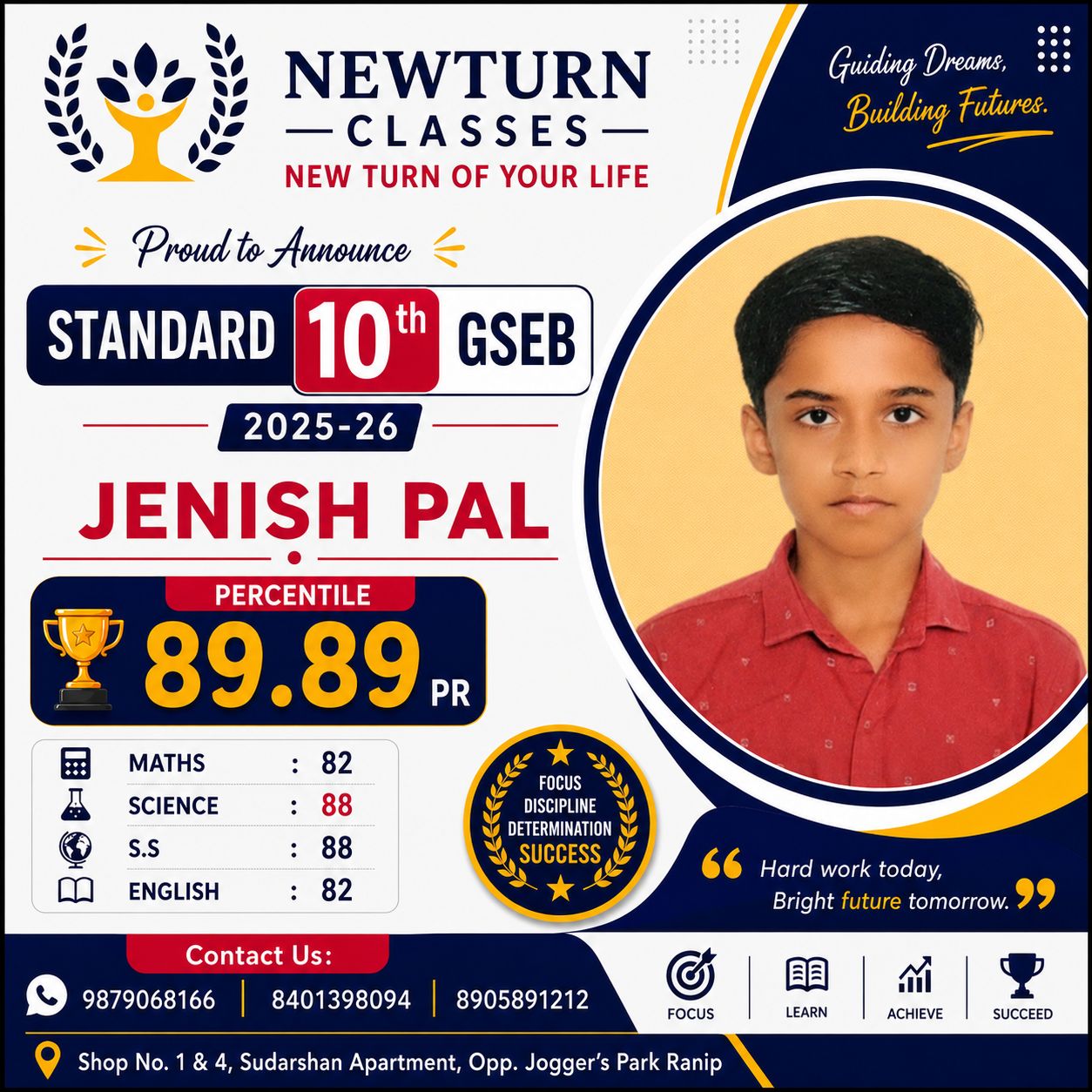 Newturn Classes Shining Star Rank 14 - Std 10th GSEB Topper 2026 Ahmedabad
