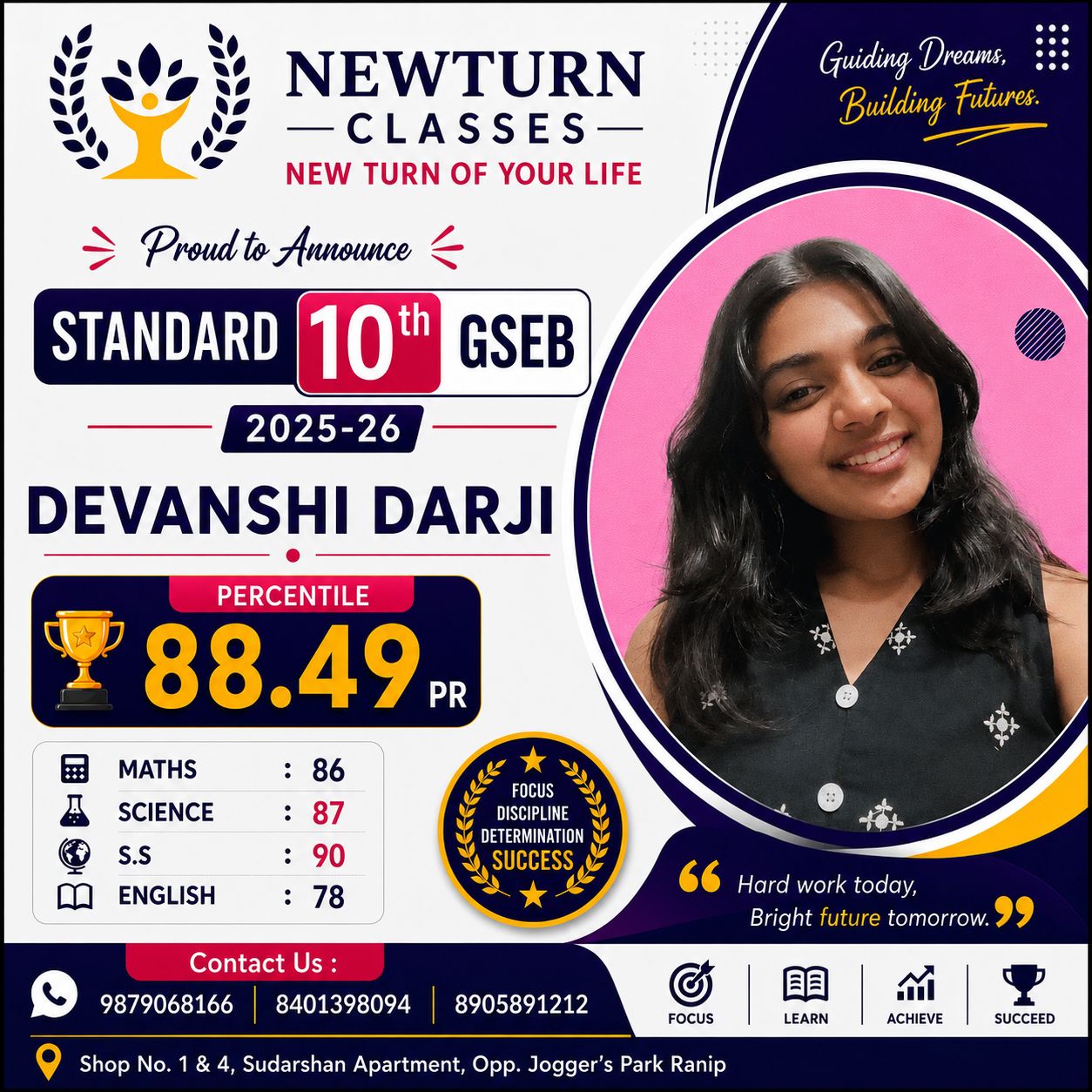 Newturn Classes Shining Star Rank 15 - Std 10th GSEB Topper 2026 Ahmedabad