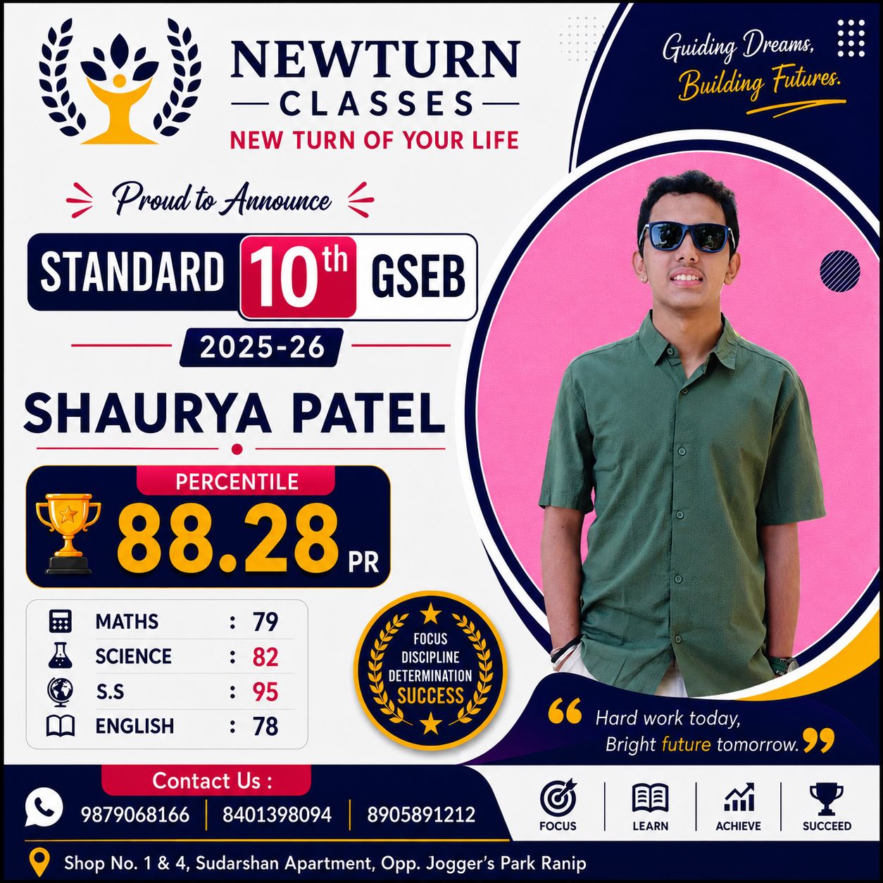 Newturn Classes Shining Star Rank 16 - Std 10th GSEB Topper 2026 Ahmedabad