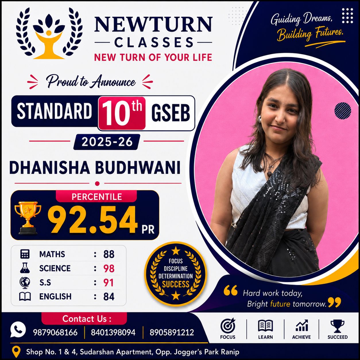 Newturn Classes Shining Star Rank 17 - Std 10th GSEB Topper 2026 Ahmedabad