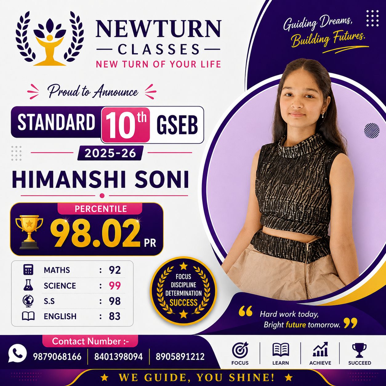 Newturn Classes Shining Star Rank 3 - Std 10th GSEB Topper 2026 Ahmedabad