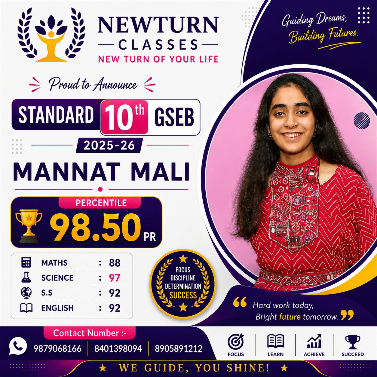 Newturn Classes Shining Star Rank 5 - Std 10th GSEB Topper 2026 Ahmedabad