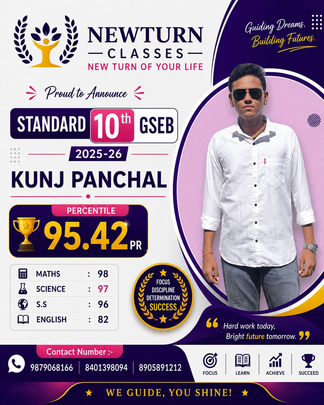 Newturn Classes Shining Star Rank 6 - Std 10th GSEB Topper 2026 Ahmedabad