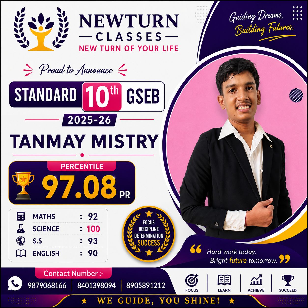 Newturn Classes Shining Star Rank 8 - Std 10th GSEB Topper 2026 New Ranip Ahmedabad