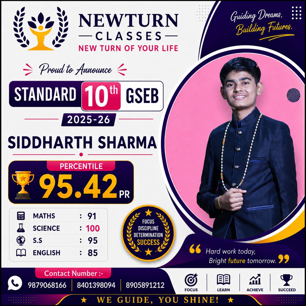 Newturn Classes Shining Star Rank 9 - Std 10th GSEB Topper 2026 Ranip Ahmedabad